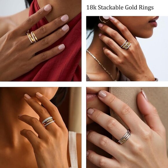 Stackable Rings Women Non Tarnish 18K Gold Silver Mixed Metals Gift - Picture 2 of 7